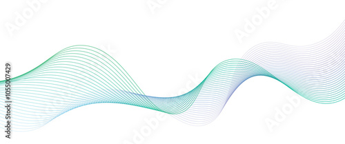 Abstract blue smooth wave on a white background. Dynamic sound wave. Design element. Vector illustration.