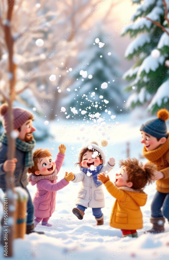 Happy Family Playing in Snow Happy Family Playing in Snow