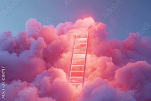 A 3D ladder ascending into clouds with bright lighting at the top, representing aspiration and success.