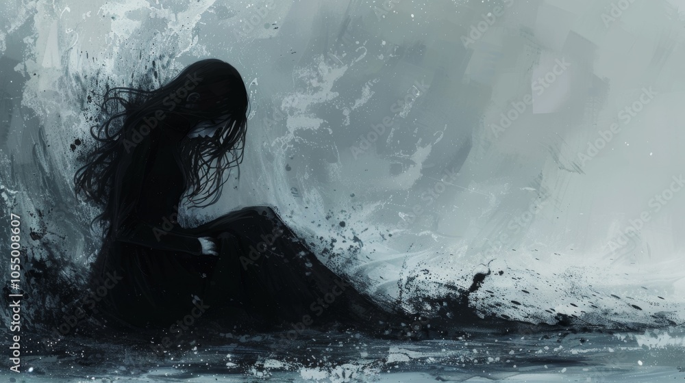 Dark Figure in a Stormy Seascape Dark Figure in a Stormy Seascape