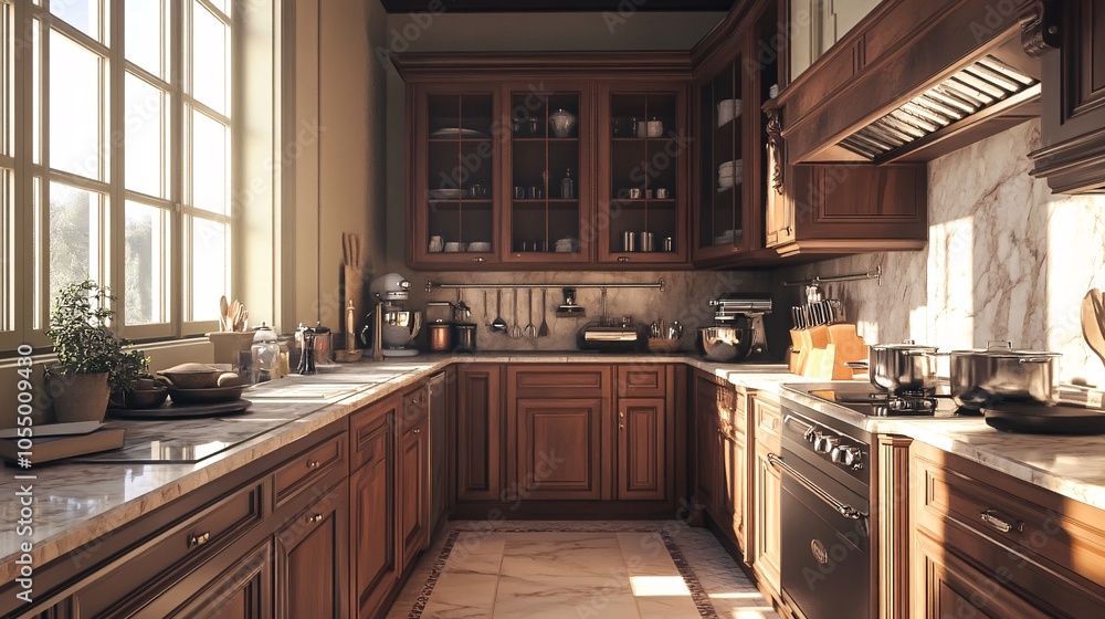 Elegant Traditional Luxury Kitchen with Marble Countertops Elegant Traditional Luxury Kitchen with Marble Countertops