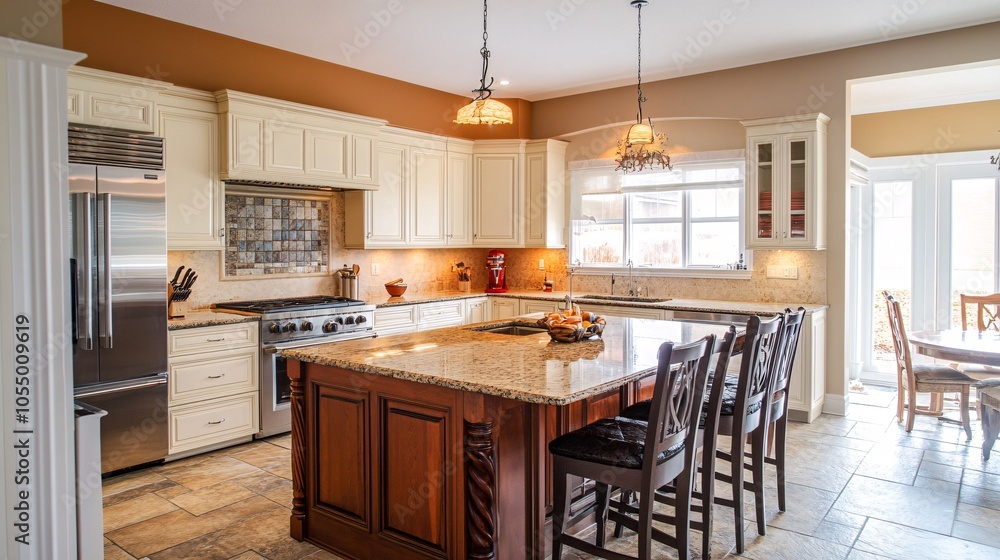 Bright Luxury Kitchen with Spacious Island Design Bright Luxury Kitchen with Spacious Island Design