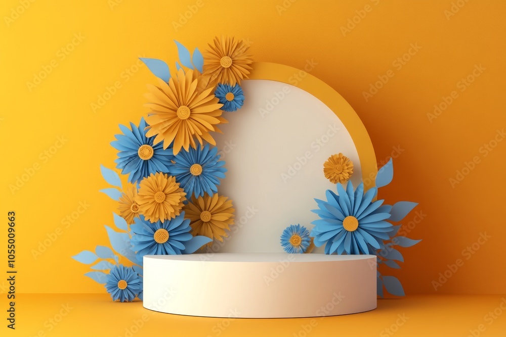 Vibrant Floral Display with a Modern Podium Vibrant Floral Display with a Modern Podium