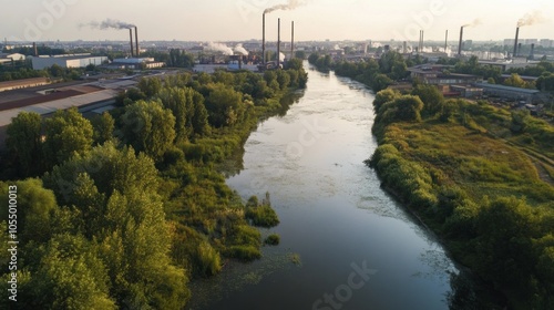River Flowing Through an Industrial Area