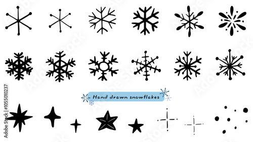 Snowflakes, patterns and cute hand drawn illustrations set / 雪の結晶、模様、かわいい手描きのイラストセット