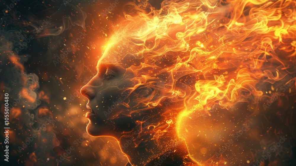 Woman in Flames Abstract Fire Art Fiery Portrait Spiritual Energy Woman in Flames Abstract Fire Art Fiery Portrait Spiritual Energy