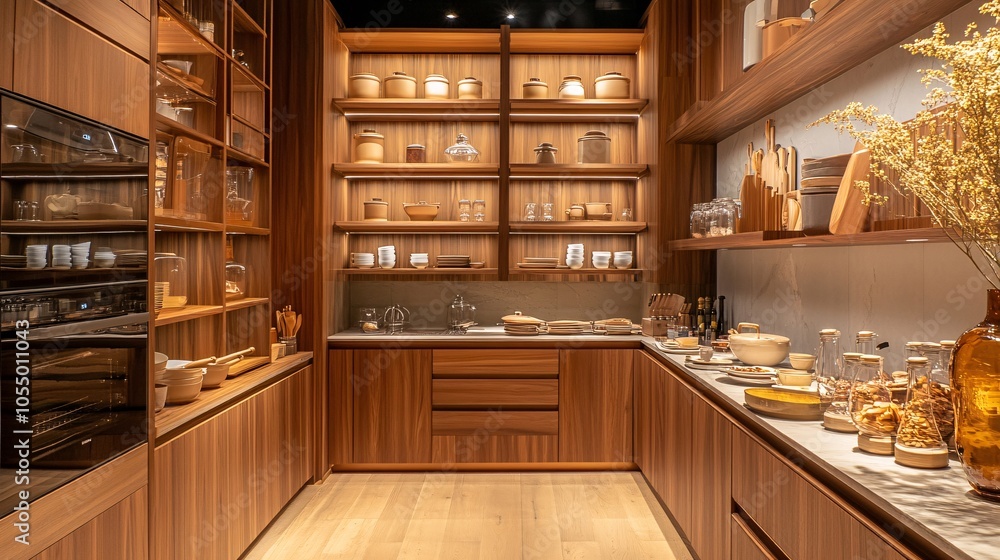 Modern Luxury Kitchen with Wood Finishes and Open Shelving Modern Luxury Kitchen with Wood Finishes and Open Shelving
