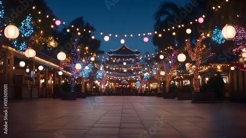 Wallpaper Mural A vibrant nighttime scene featuring illuminated trees and lanterns, creating a festive atmosphere in an outdoor space. Torontodigital.ca