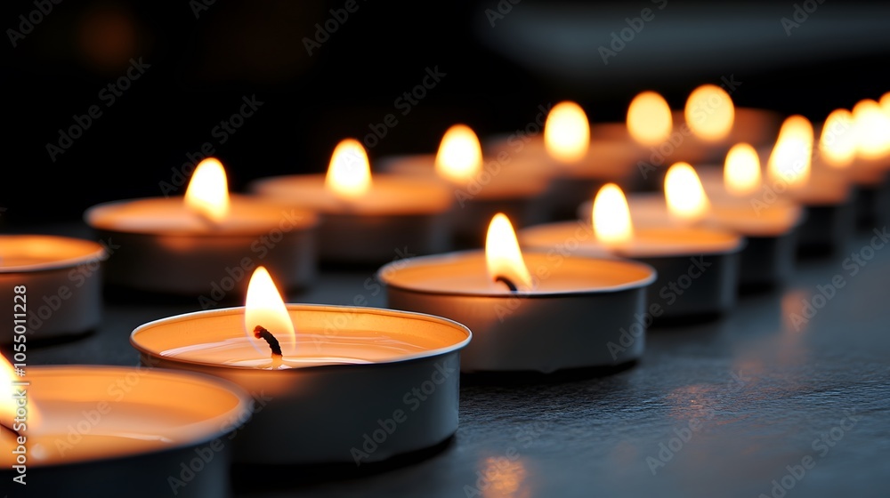 A serene arrangement of lit candles, creating a warm and inviting atmosphere, perfect for relaxation or meditation. A serene arrangement of lit candles, creating a warm and inviting atmosphere, perfect for relaxation or meditation.