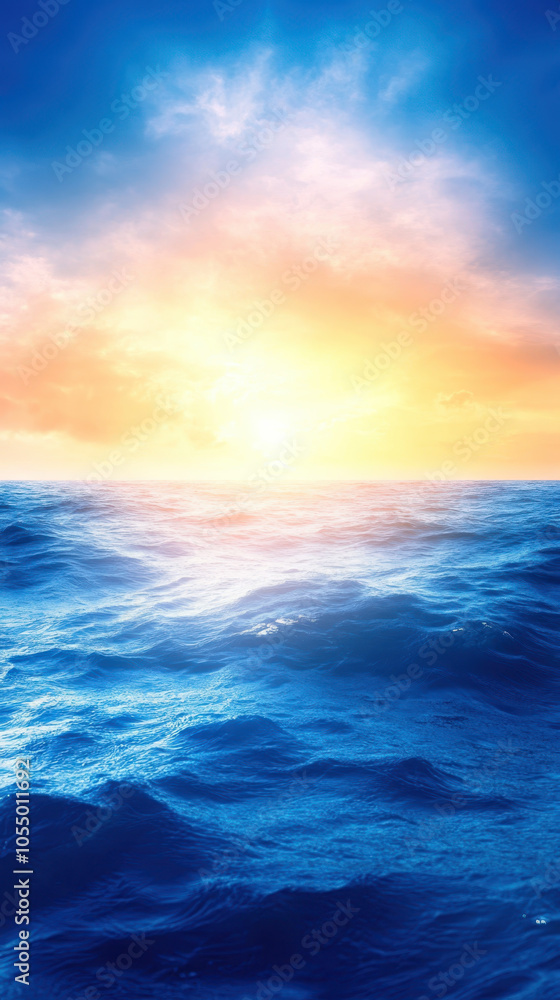 stunning view of ocean at sunset, showcasing vibrant colors of blue and orange as sun dips below horizon, creating serene and tranquil atmosphere stunning view of ocean at sunset, showcasing vibrant colors of blue and orange as sun dips below horizon, creating serene and tranquil atmosphere
