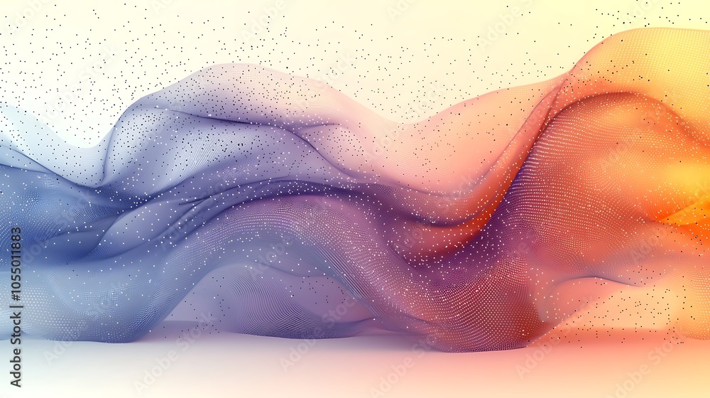 Abstract blue and orange wave with white specks on a white background. Abstract blue and orange wave with white specks on a white background.
