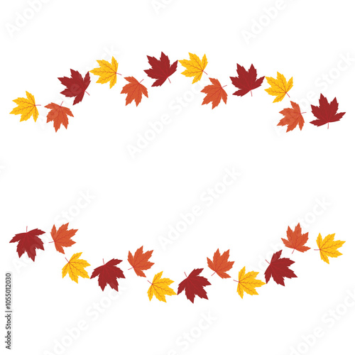 Vector illustration of colorful maple leaves frame border on transparent background