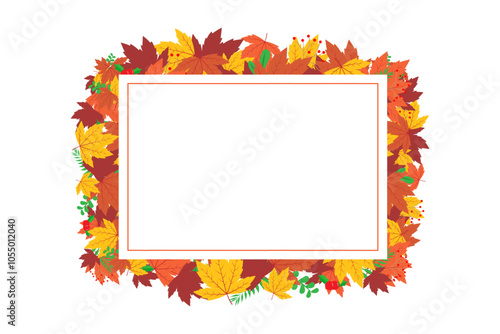 Vector illustration of colorful maple leaves frame border on transparent background