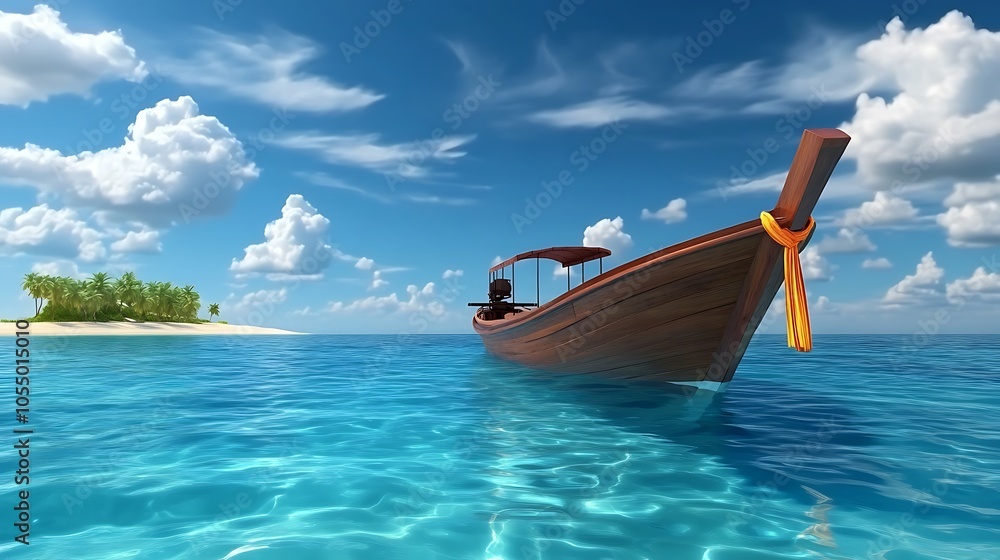 Tranquil Ocean Scene With Boat And Coral Reef Tranquil Ocean Scene With Boat And Coral Reef