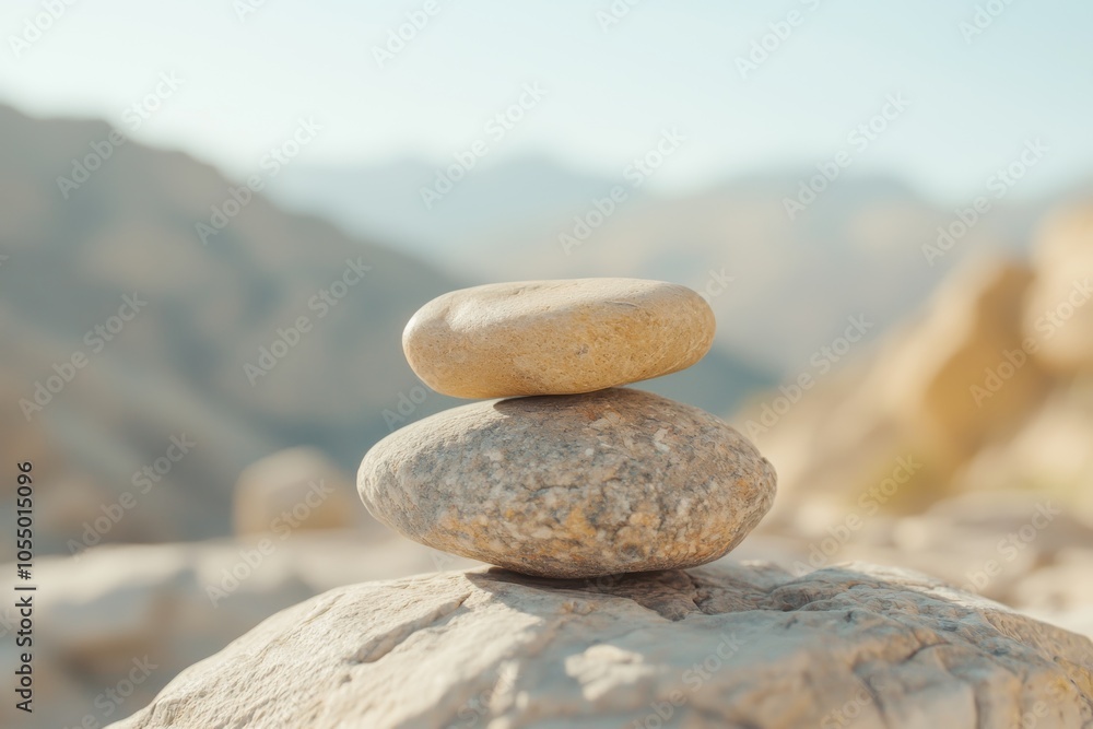 Stacked stones create a tranquil balance amidst a rocky landscape in the afternoon light Stacked stones create a tranquil balance amidst a rocky landscape in the afternoon light