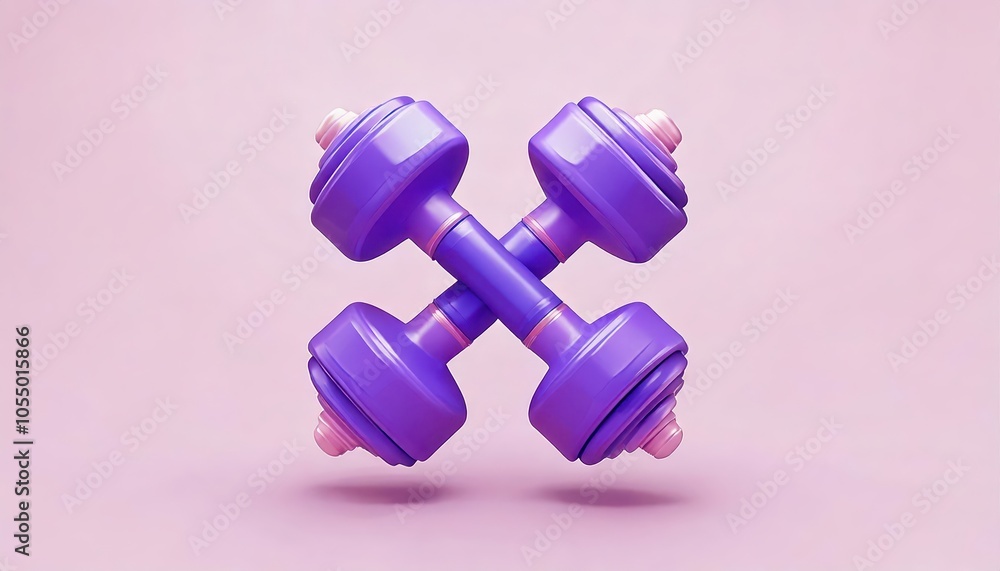 A vibrant purple dumbbell displayed against a soft pink background, perfect for fitness and exercise related themes. A vibrant purple dumbbell displayed against a soft pink background, perfect for fitness and exercise related themes.