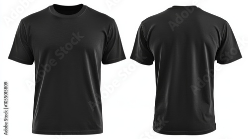 A plain black t-shirt displayed from the front and back, showcasing its simple design and versatile style.