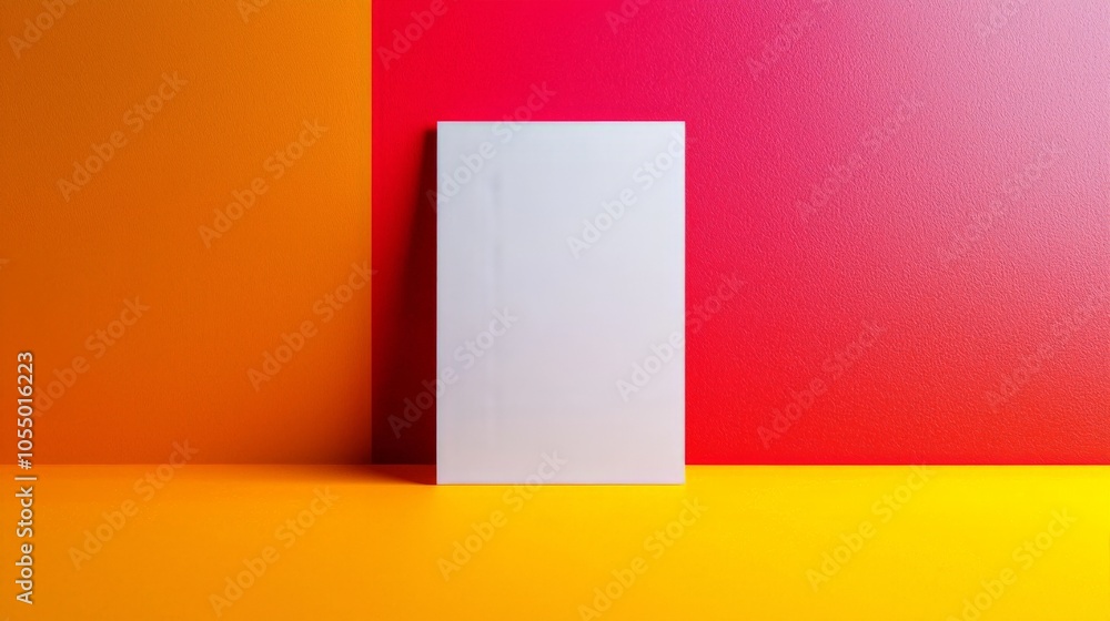 A minimalistic white canvas stands against vibrant orange and red textured backgrounds, creating a striking contrast. A minimalistic white canvas stands against vibrant orange and red textured backgrounds, creating a striking contrast.