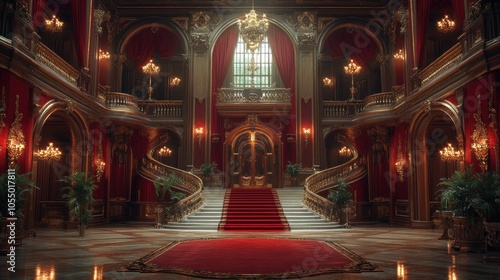 Wallpaper Mural Grand Staircase in a Gilded Mansion with Red Carpets and Chandeliers Torontodigital.ca