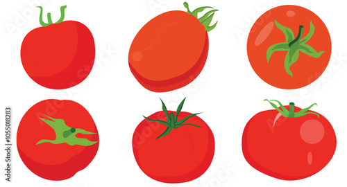 Set of red tomato flat vector illustration. Cartoon style isolated Tomato vector on white background. 