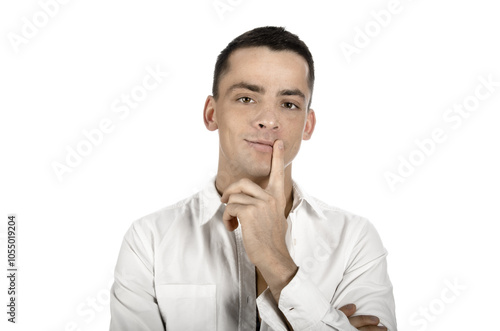 Young attractive student posing in studio.