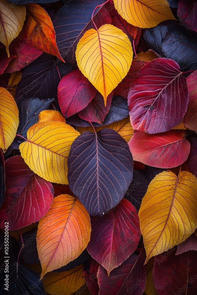 A pile of colorful autumn leaves, ranging from deep reds to bright yellows and oranges, scattered on the ground. The colors contrast with each other in an artistic display. A pile of colorful autumn leaves, ranging from deep reds to bright yellows and oranges, scattered on the ground. The colors contrast with each other in an artistic display.