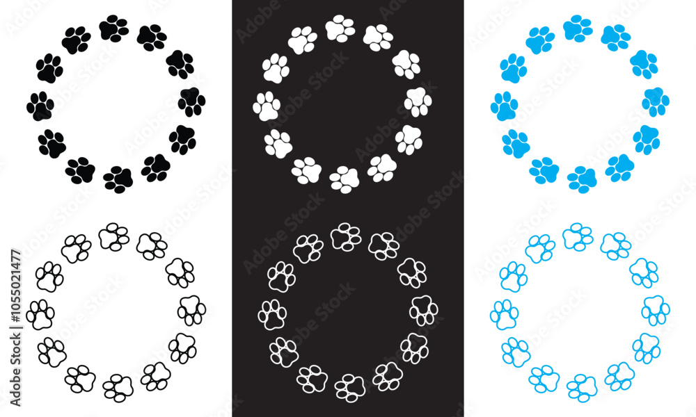 Pet footprint frame. Doodle shape frames with dog or cat paws. Hand drawn outline boarder with cute animal steps. Outline and Filled Vector Sign. Vector illustration. EPS 10 Pet footprint frame. Doodle shape frames with dog or cat paws. Hand drawn outline boarder with cute animal steps. Outline and Filled Vector Sign. Vector illustration. EPS 10