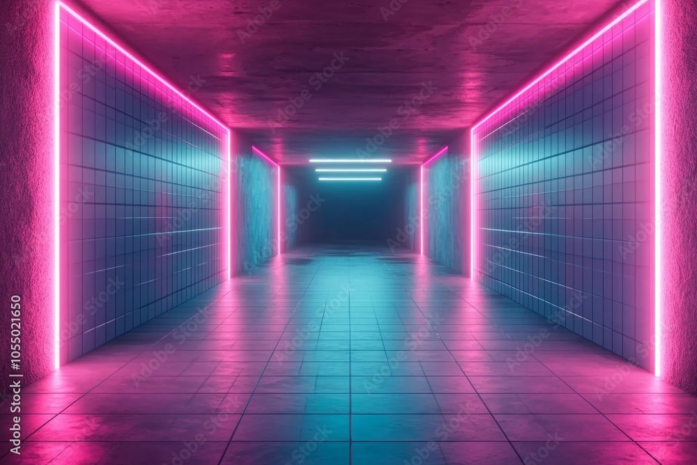 Neon Tunnel Corridor - Futuristic Architecture Neon Tunnel Corridor - Futuristic Architecture