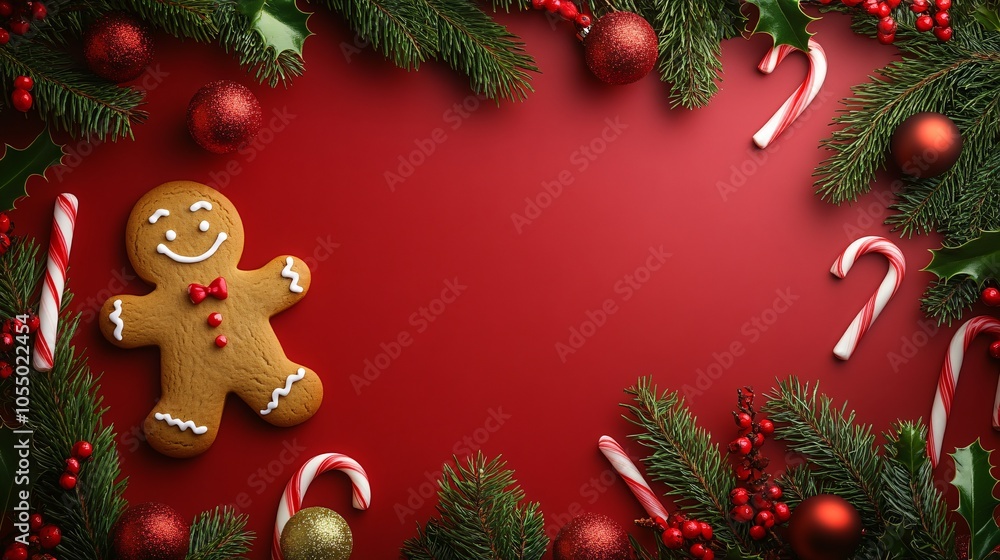 Gingerbread Man in Festive Christmas Background Gingerbread Man in Festive Christmas Background