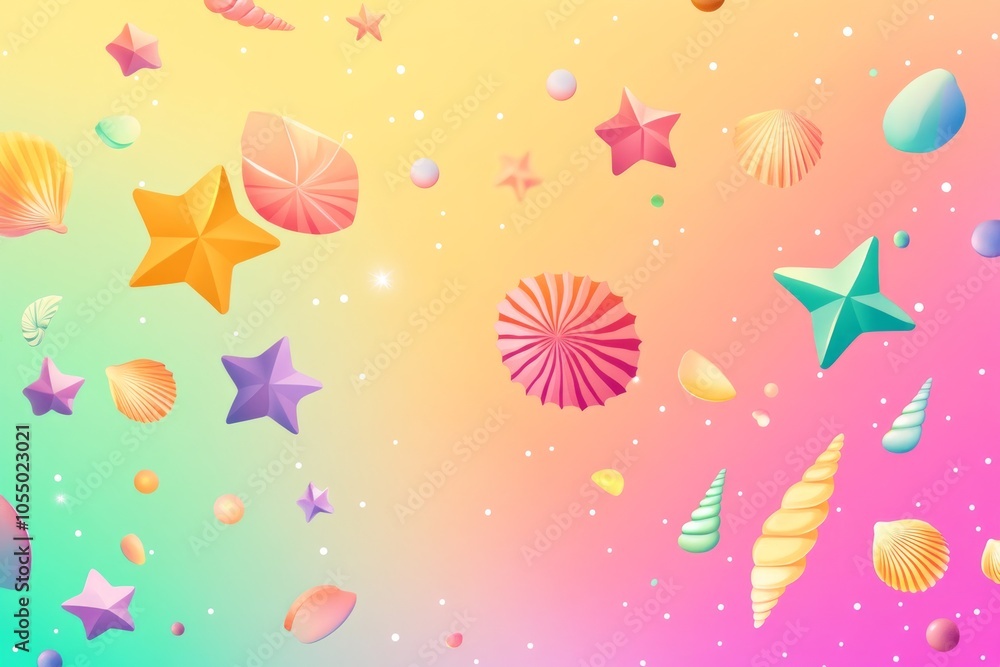 Colorful Seashells and Stars Background Colorful Seashells and Stars Background