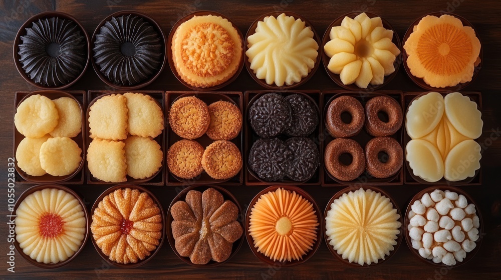 Assortment of Sweet Treats Arranged in Wooden Trays