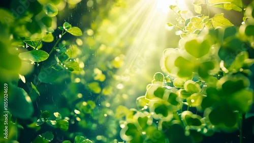 Sunlight streams through lush green leaves on a bright, sunny day