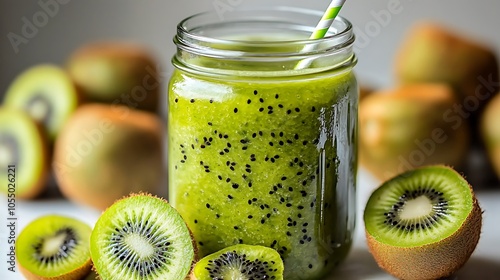 Refreshing Kiwi Smoothie in Mason Jar 