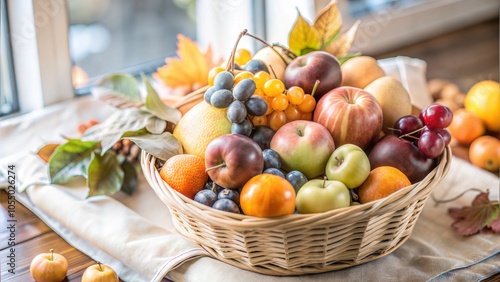 Wallpaper Mural  Fresh Harvested Fruits in Wicker Basket with Autumn Leaves Torontodigital.ca