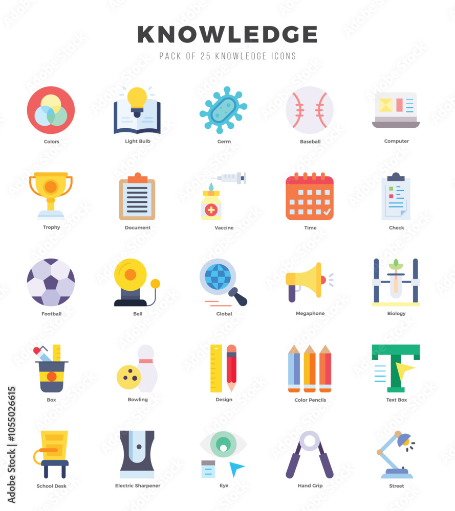 Collection of Knowledge 25 Flat Icons Pack. Collection of Knowledge 25 Flat Icons Pack.