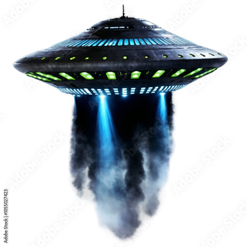 Futuristic UFO Alien Spaceship on Transparent Background for Science Fiction and Fantasy Projects, Concept Art and Digital Media Use photo