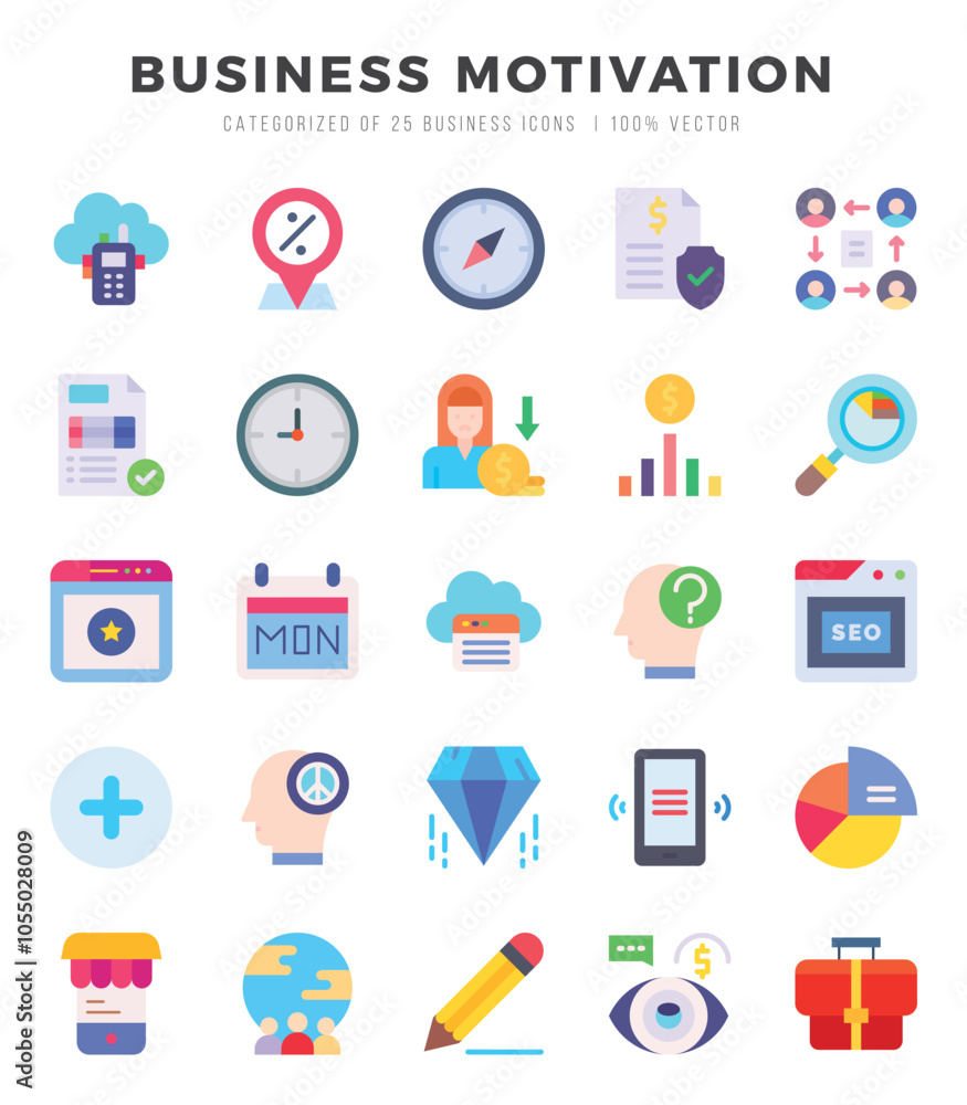 BUSINESS MOTIVATION Icons Pack Flat Style. Vector illustration. BUSINESS MOTIVATION Icons Pack Flat Style. Vector illustration.