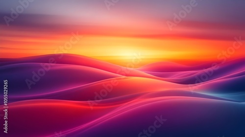 Wallpaper Mural A vibrant and ethereal landscape featuring undulating waves of color transitioning from deep purple to fiery orange and gentle pink, evoking a sense of calm and tranquility at sunset. Torontodigital.ca