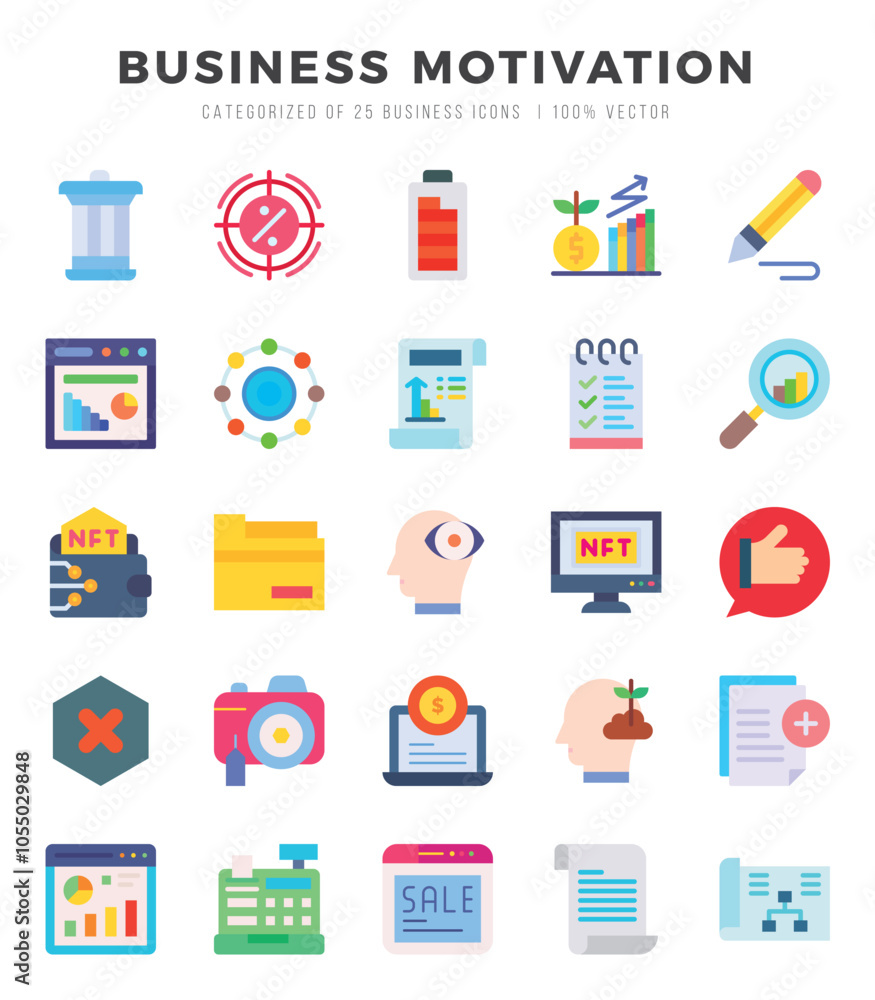 BUSINESS MOTIVATION Icons bundle. Flat style Icons. Vector illustration. BUSINESS MOTIVATION Icons bundle. Flat style Icons. Vector illustration.