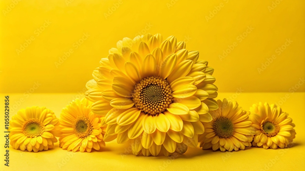 Five yellow gerbera daisies on a yellow background. Five yellow gerbera daisies on a yellow background.