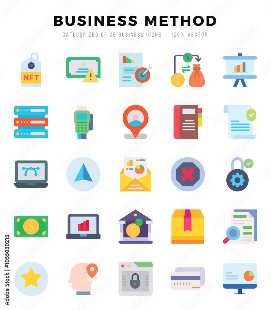 Collection of Business Method 25 Flat Icons Pack. Collection of Business Method 25 Flat Icons Pack.