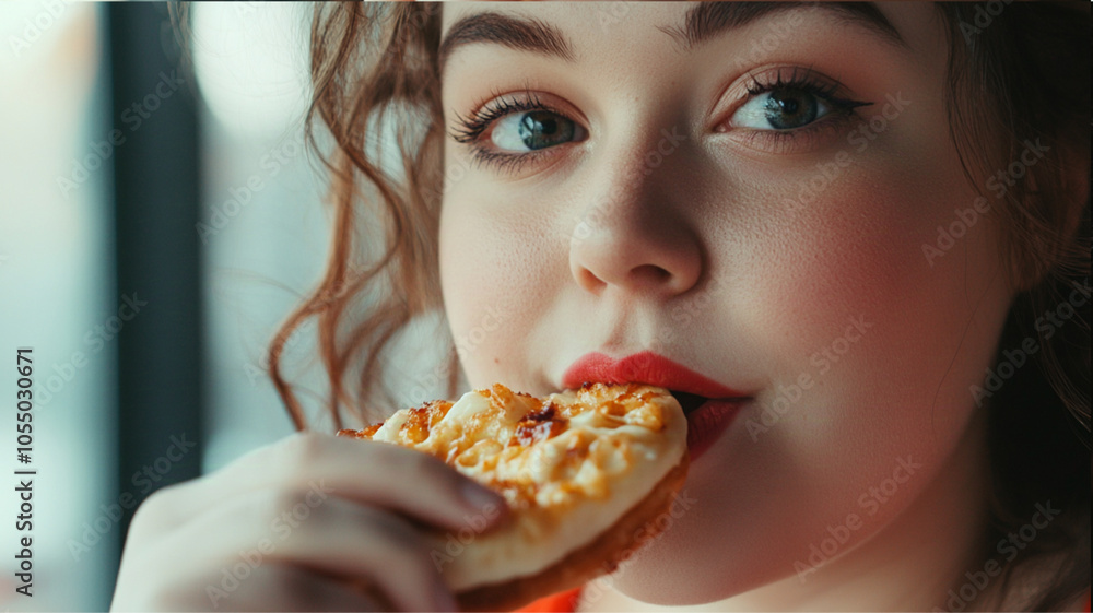 A slightly plump young woman who eats deliciously, Photography, Bright scenery, Urban A slightly plump young woman who eats deliciously, Photography, Bright scenery, Urban