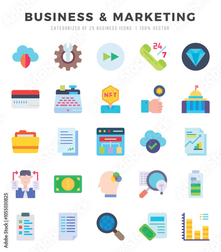 Business & Marketing Icons Pack Flat Style. Vector illustration. photo