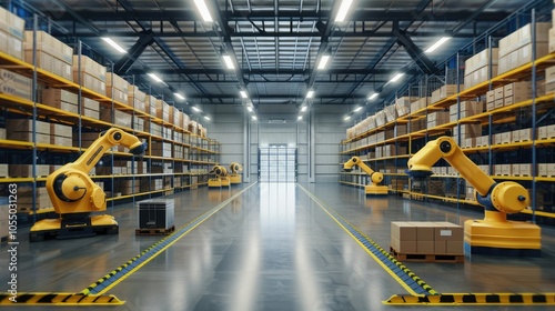 Industrial warehouse with advanced robotic machinery