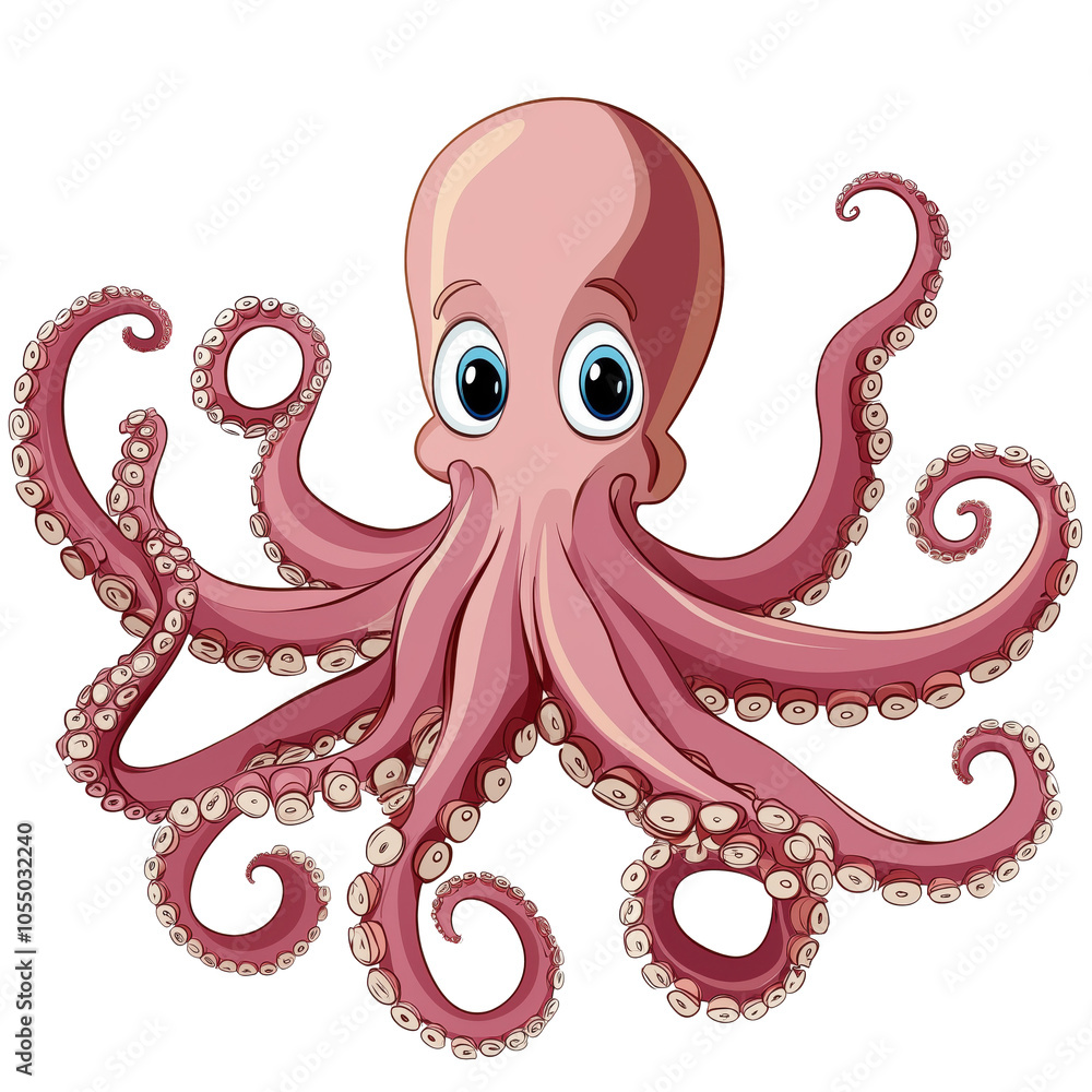 Cartoon octopus with big eyes and curled tentacles, vibrant colors, isolated on transparent background, png Cartoon octopus with big eyes and curled tentacles, vibrant colors, isolated on transparent background, png