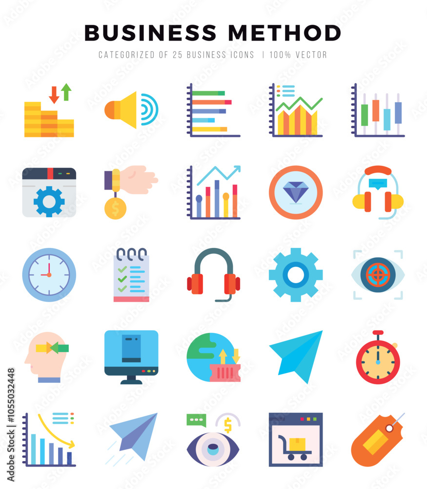 Business Method Icons Pack. Flat icons set. Flat icon collection set. Simple vector icons. Business Method Icons Pack. Flat icons set. Flat icon collection set. Simple vector icons.