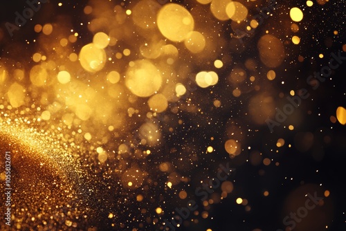 Abstract luxury gold background with swirling particles and bokeh for holiday celebrations