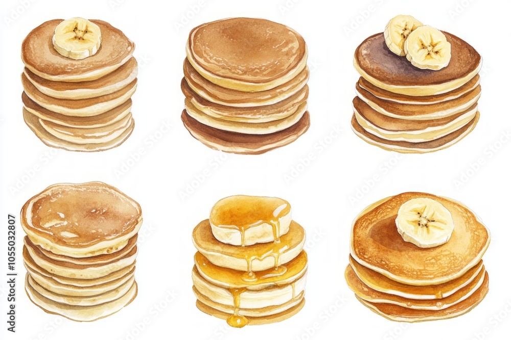 Watercolor Pancakes with Banana Watercolor Pancakes with Banana