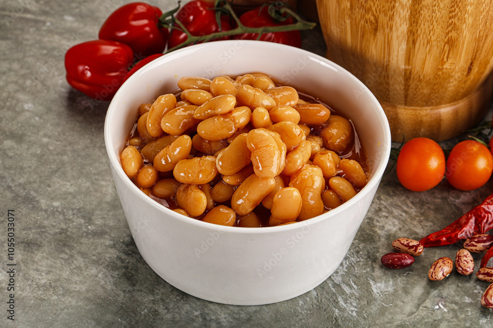 Fototapeta premium Canned beans in tomato sauce
