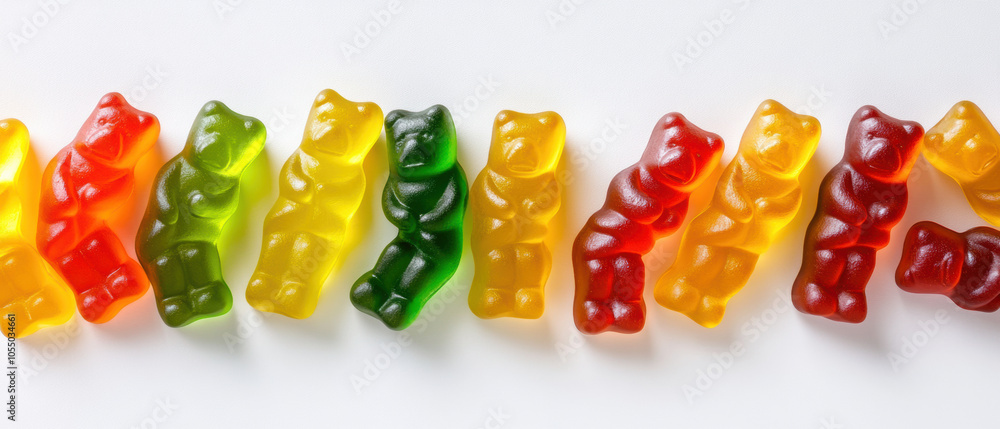 Naklejka premium Vibrant gummy bears in various colors arranged in playful line